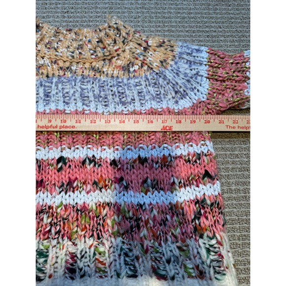 Anthropologie Chunky Knit Striped Sweater Wool Alpaca Blend Pink Blue XS - Picture 9 of 10